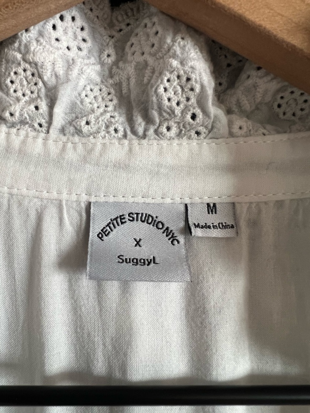 Petite Studio White Eyelet Embroidered Button Front Long Sleeve Blouse - Picture 6 of 6